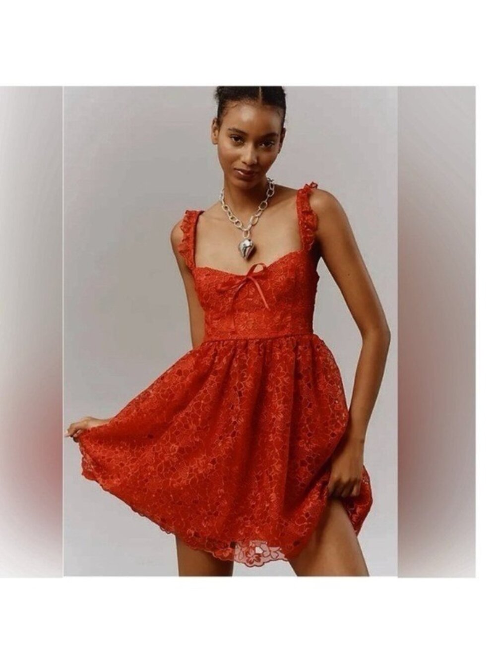 ANTHROPOLOGIE Ruffle Strap Corset Lace Mini Dress Lipstick Red Size XS NEW